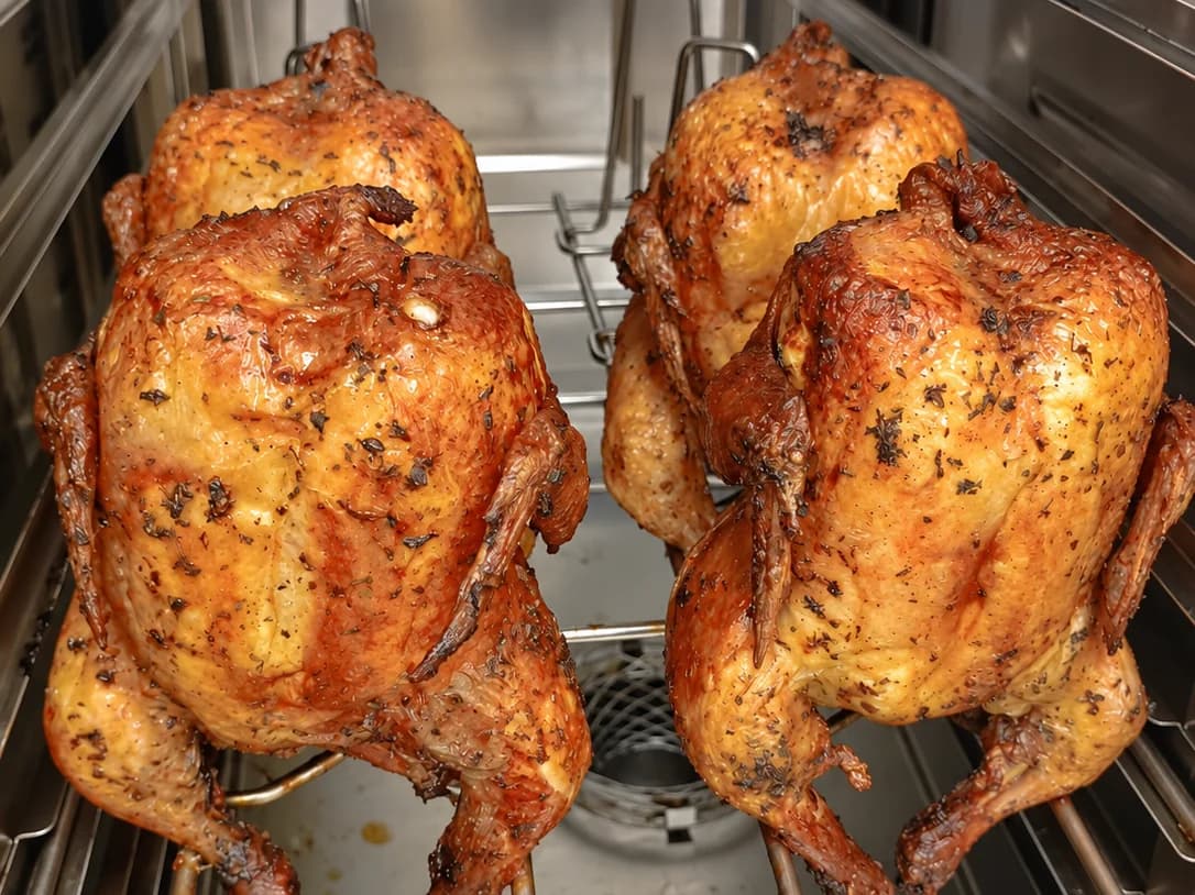 Pollos asados de AriMar dentro del horno de cocina